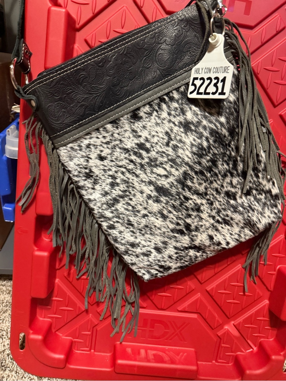 Black & White Holy Cow Couture Mini Bagpack short custom fringe